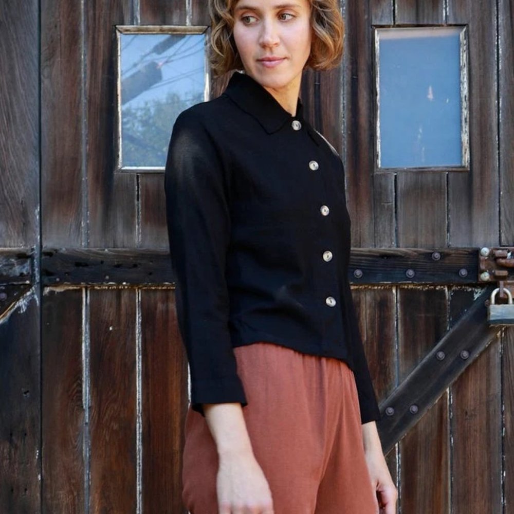 Black Linen/Flannel Crop Top